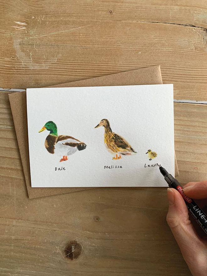 Personalised Duck Family New Baby Card with one baby duckling 