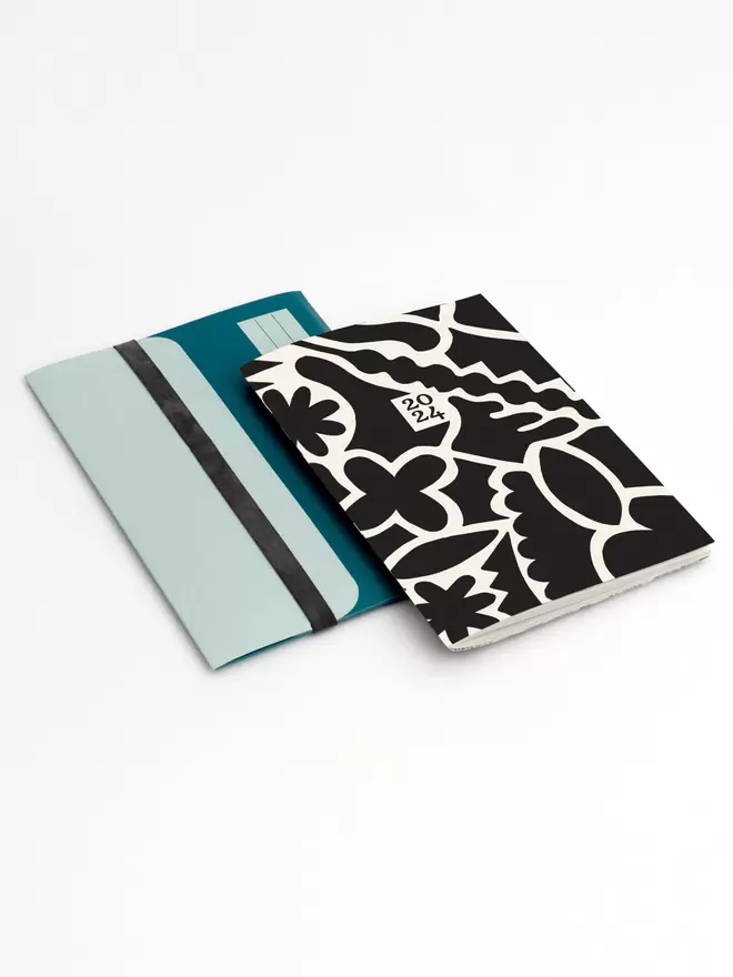 A5 2024 Diary with Bold Geometric Abstract Design and Blue Folder