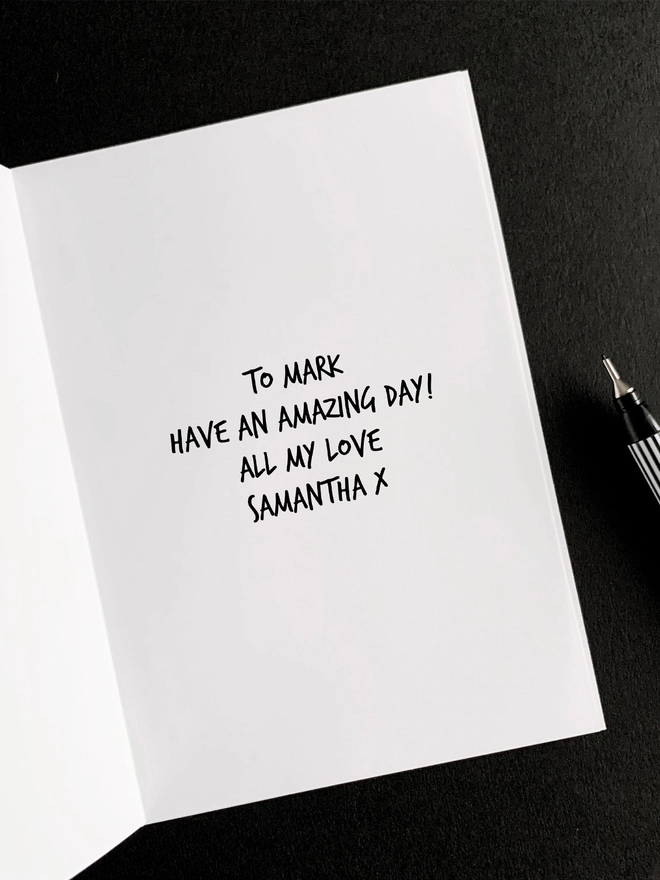 An example of a personalised message available in HELLO TIME greetings cards.