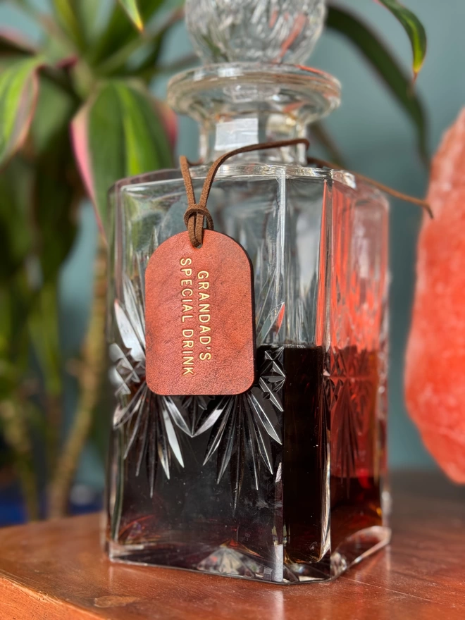 Leather decanter tag
