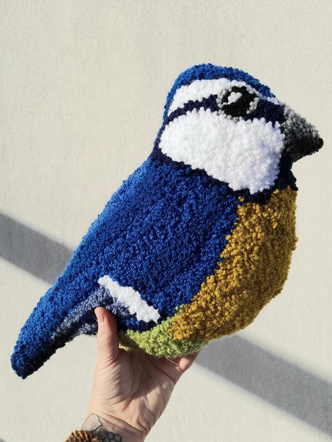 Large Blue Tit Cushion in Hand