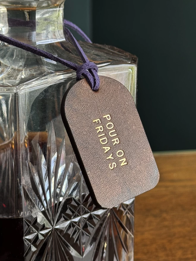 brown leather tag for decanter