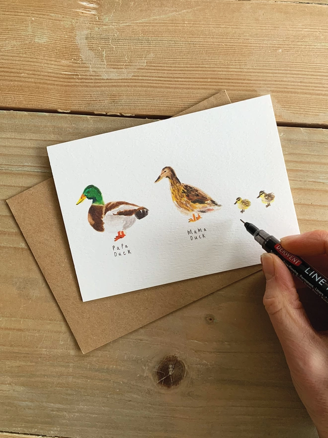 Personalised Duck Family Card with two ducklings
