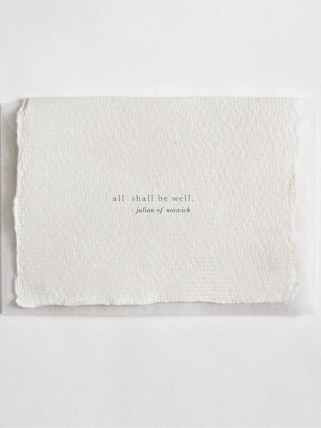 'All Shall be Well', Letterpress Mini Card on Handmade Paper