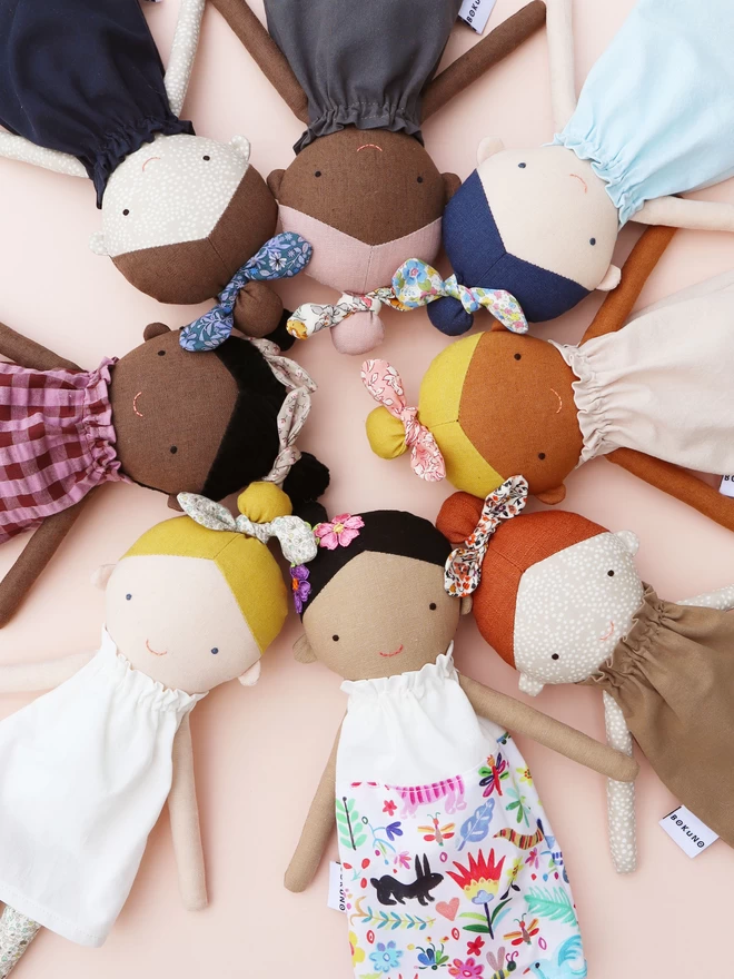 fabric girl dolls with diverse ethnicity