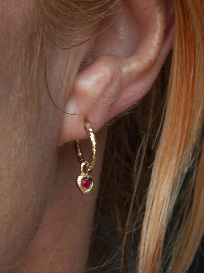 ruby hoop charm earrings