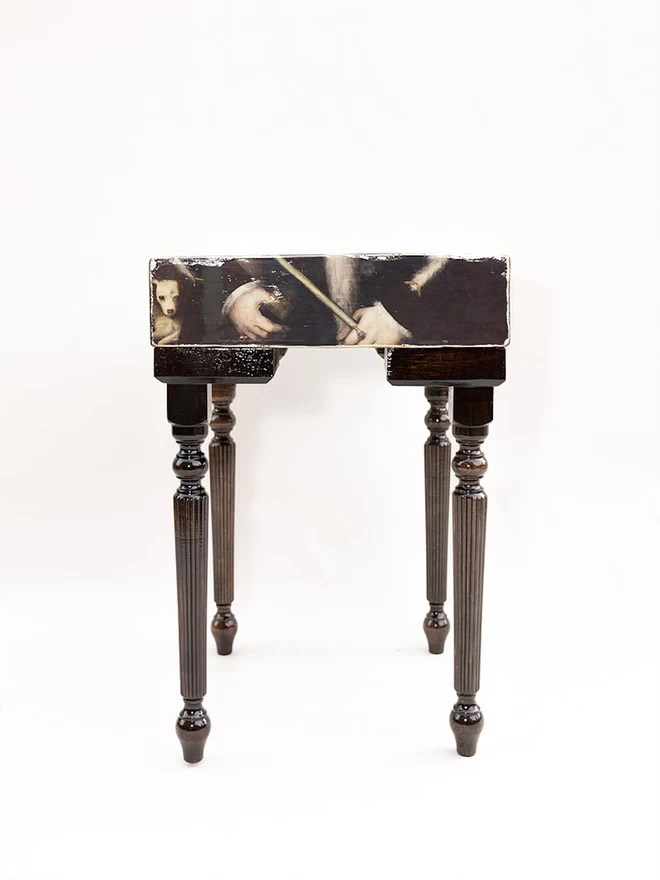 fluted leg side table in jacobean