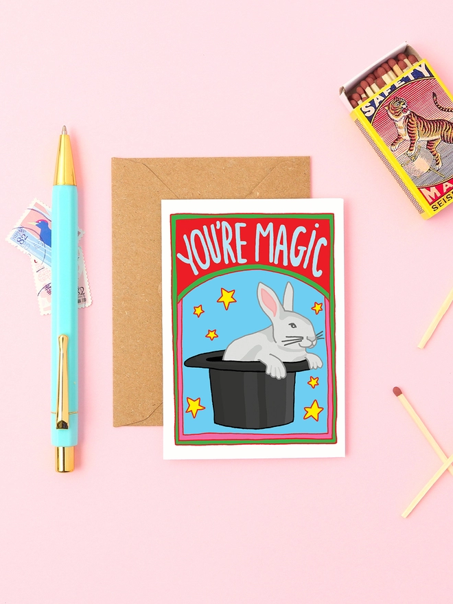 You're Magic! A mini friendship card featuring a rabbit in a magicians hat