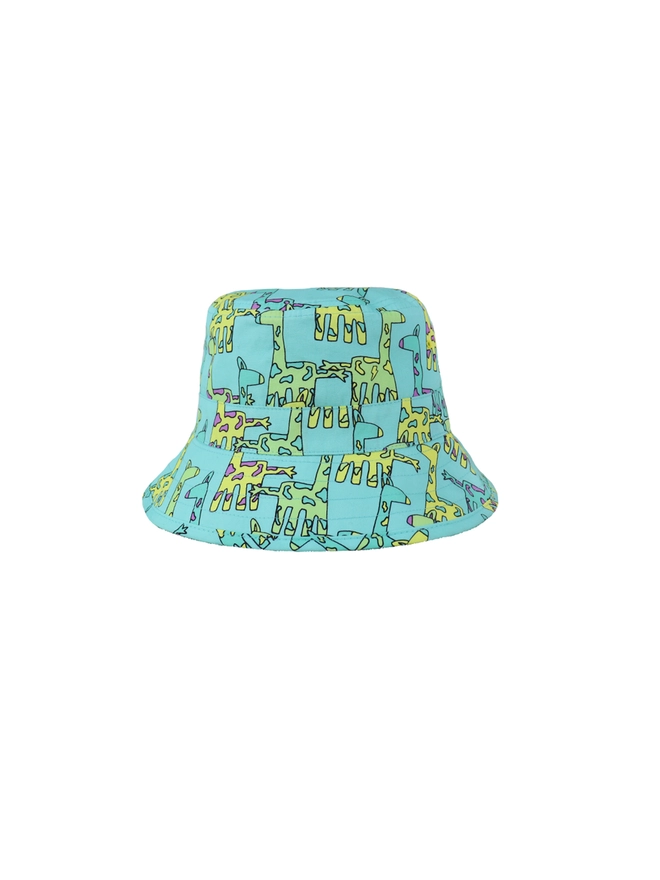 Kids sun bucket hat reversible in Giraffe print front