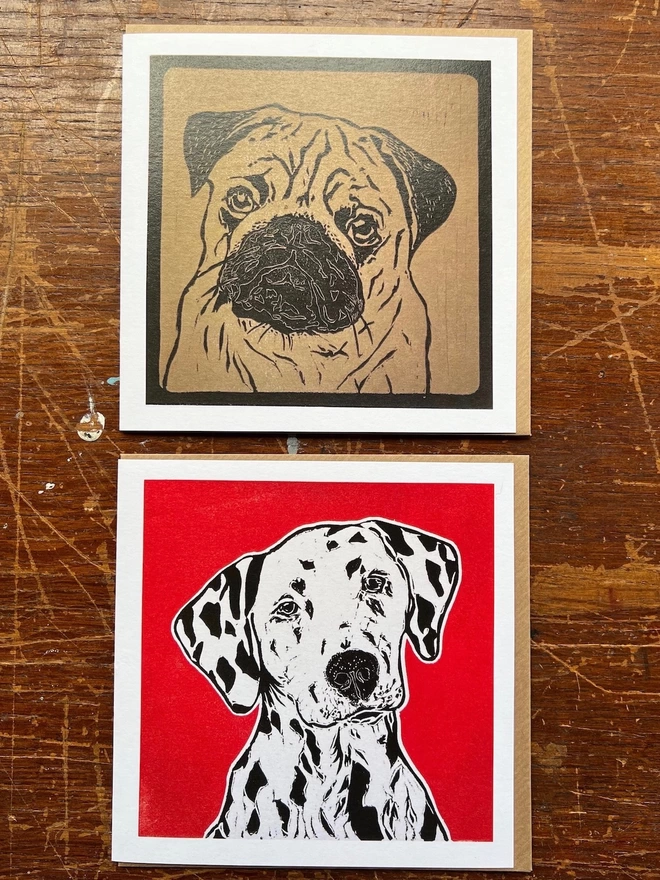 pug and Dalmatian dog cards