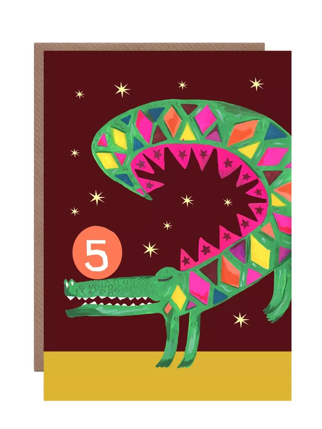 Hutch Cassidy Age 5 birthday card with a crocodile on it.