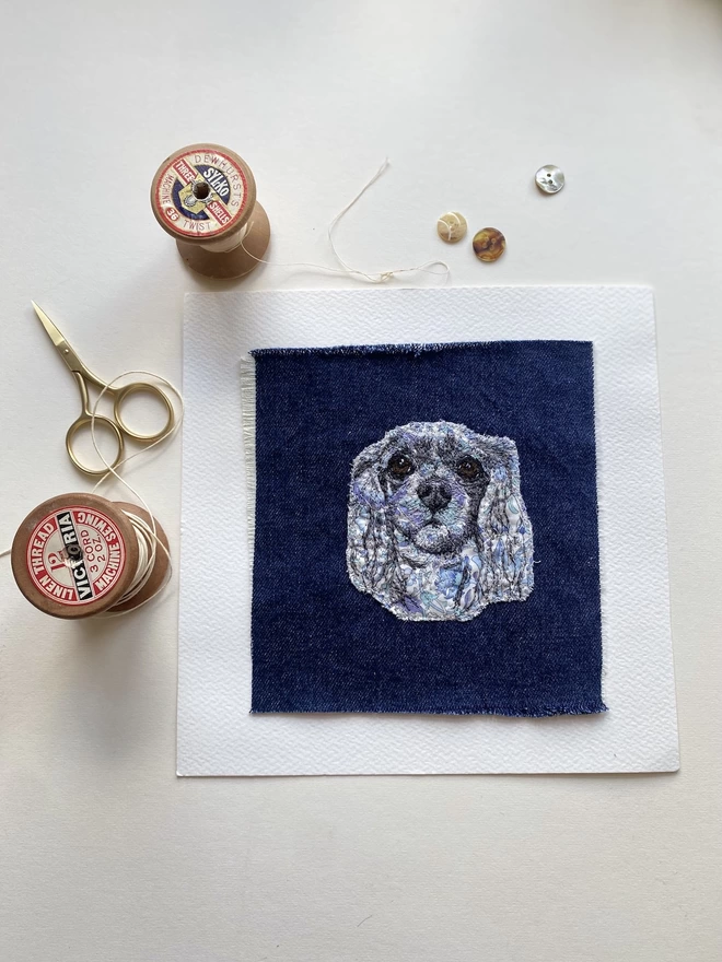 embroidered pet portrait of a cavalier king Charles spaniel
