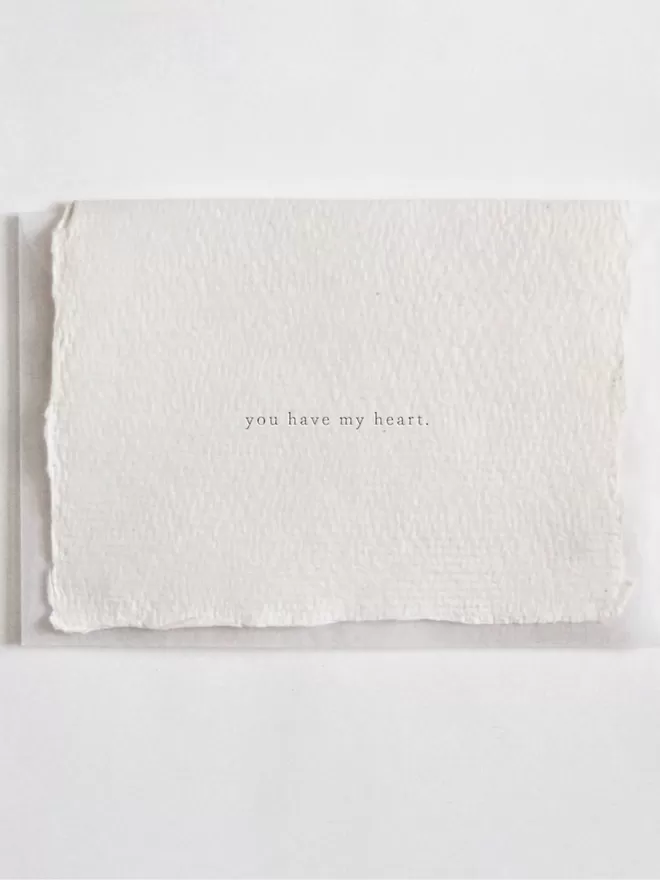 You Have My Heart, Letterpress Mini Card On Handmade Paper