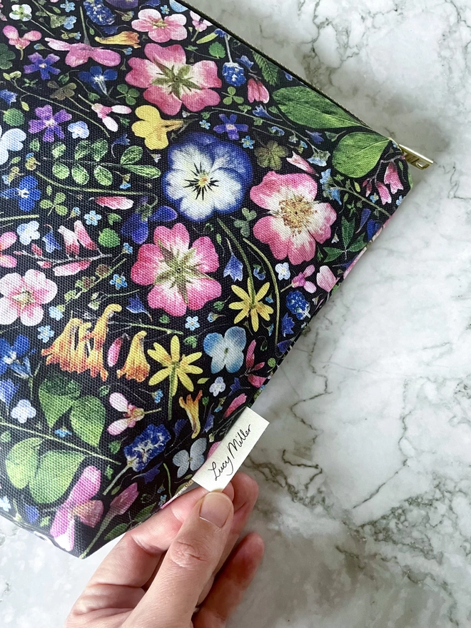 Stunning Floral Wash Bag with Gold Zip, Unique Gift for Flower Lovers and Garden Enthusiasts