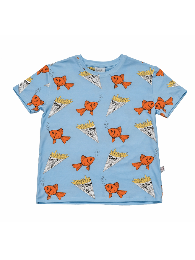 Kids organic fish and chips t-shirt front 