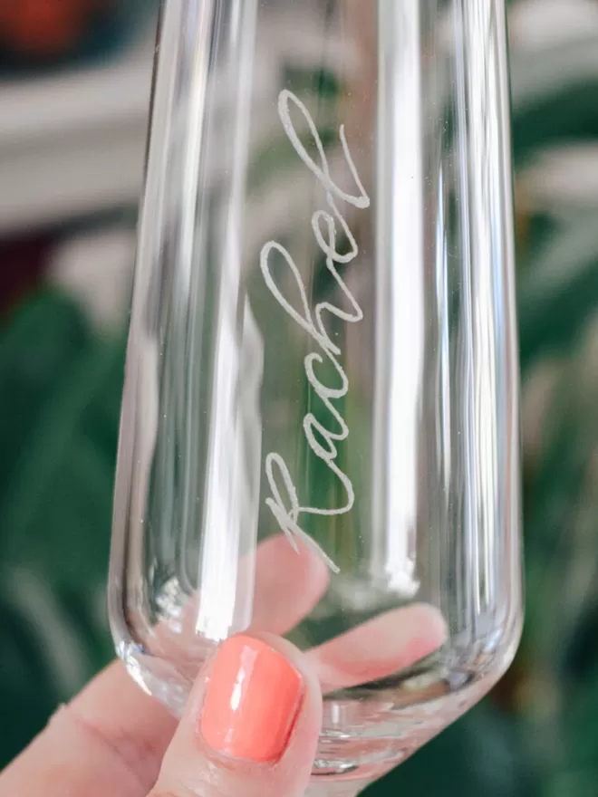 Calligraphy Engraved Champagne Glass For Weddings