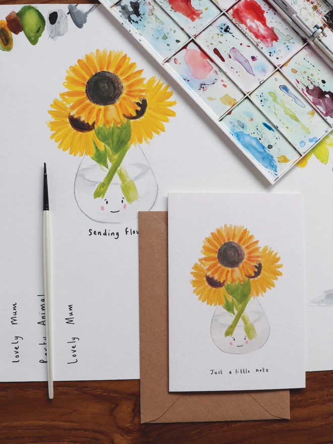 Just a Little Note Sunflower Greeting Card 