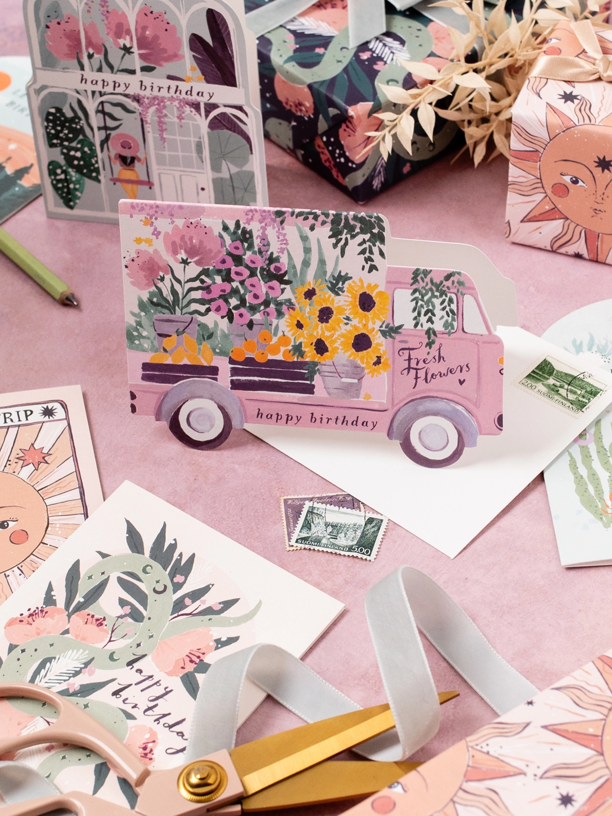 Truck with Flowers Birthday Card