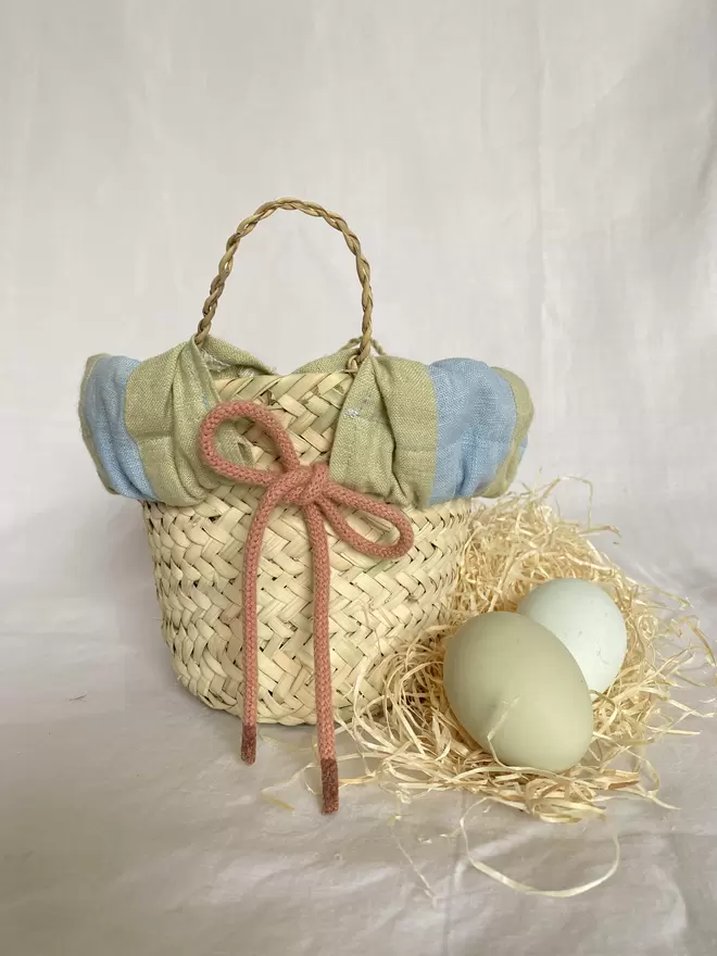 Striped Linen Easter Basket Mini Size