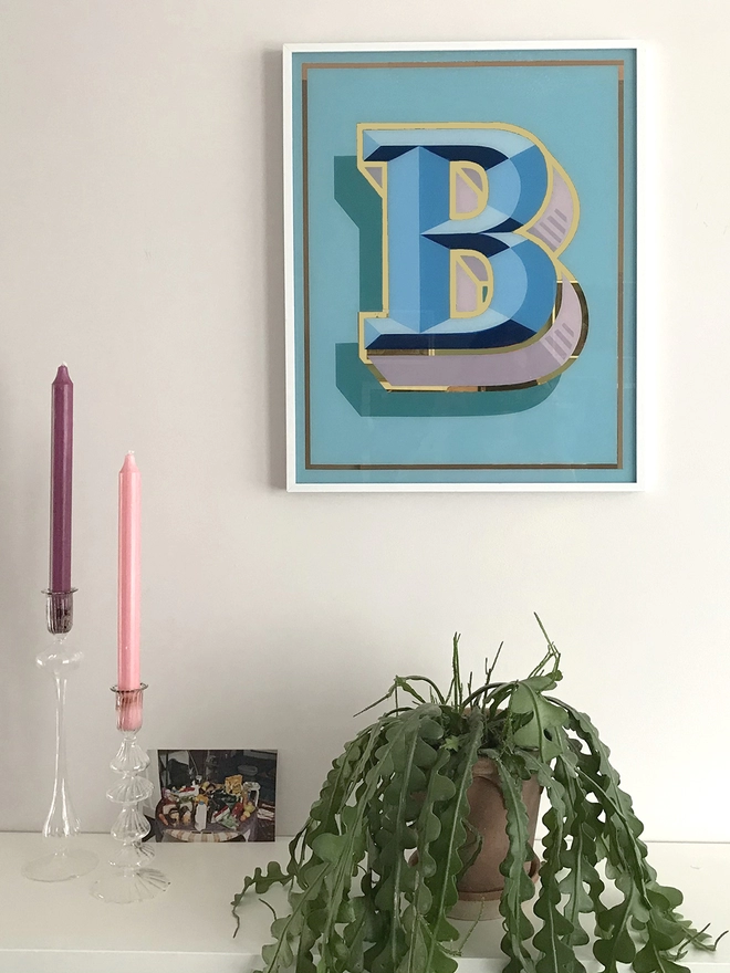 Letter B back painted glass panel