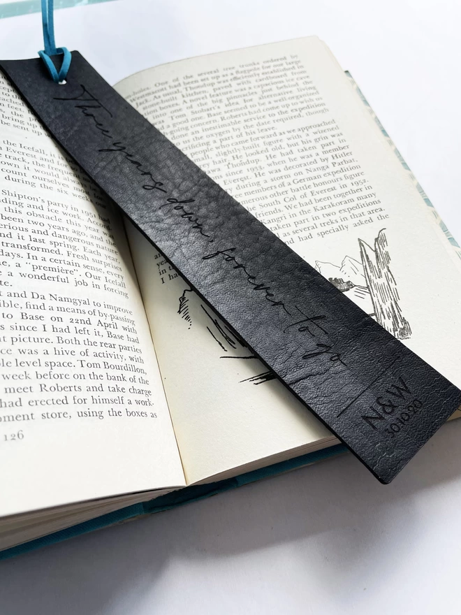 Black engraved leather bookmark
