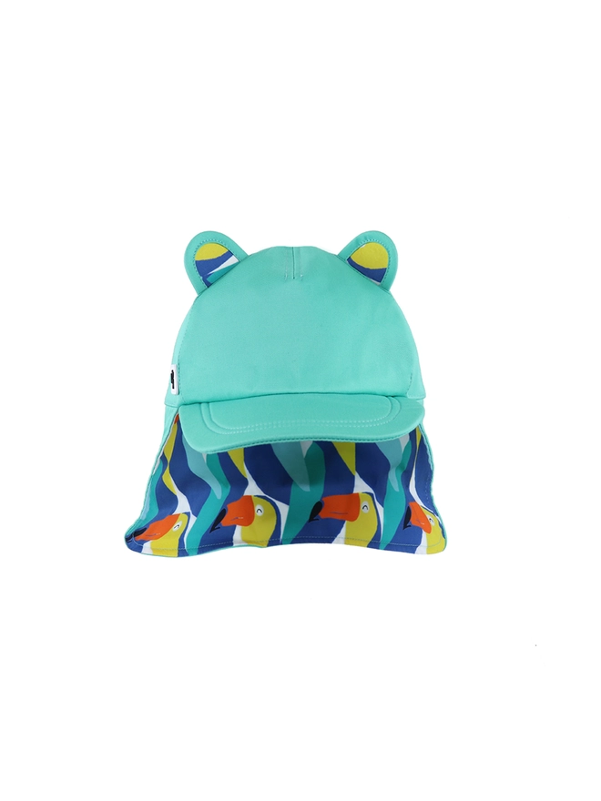 Kids turquoise sun baseball hat front neck flap down