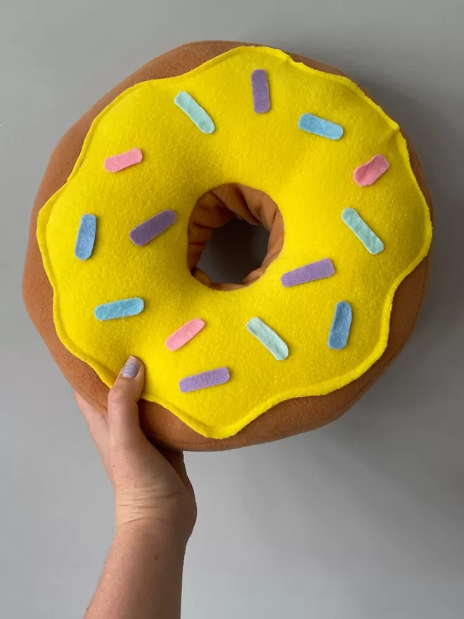 Front View of Yellow Doughnut Cushion Pillow