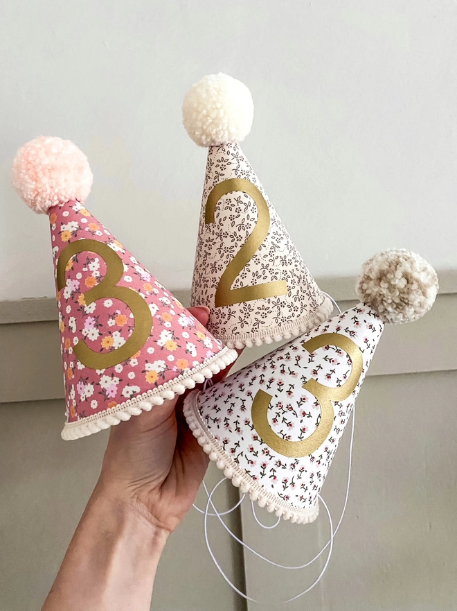 Pink, Beige and Cream Floral Handmade Party Hats