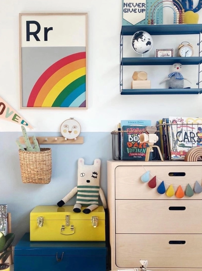 R for Rainbow alphabet wall print on kids bedroom wall