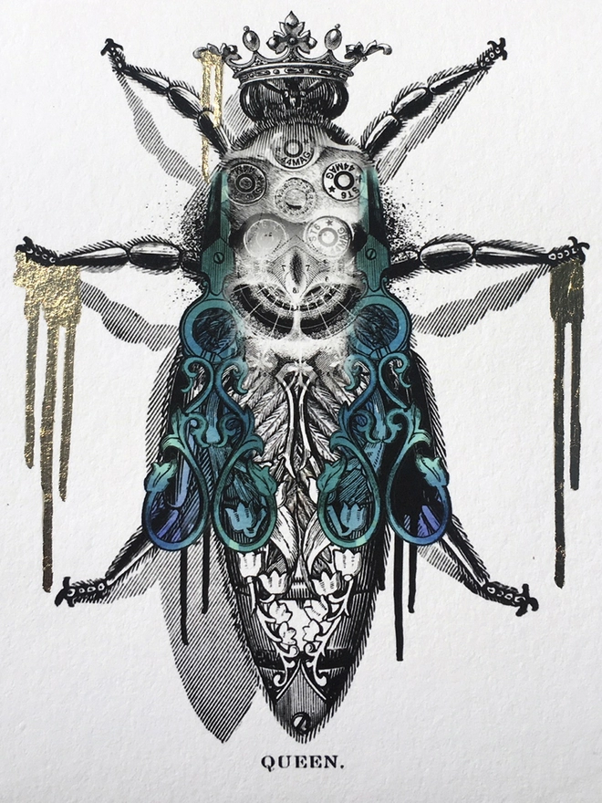 Killer Queen Bee limited edition giclee print hand finished with gold leaf - digital print