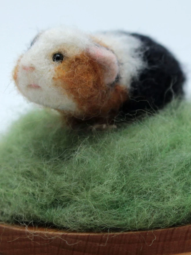 Close  up of needle-felted guinea pig sculpture