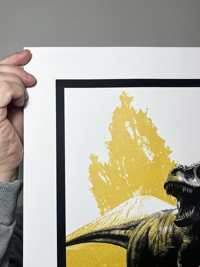 T Rex (Medium Gold) – Screen Printed Dinosaur Poster - left close up