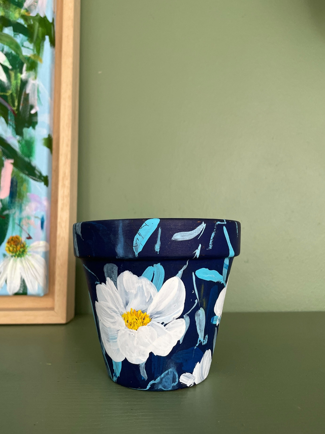‘The Great’ - Deep Blue Hand Painted Floral Planter