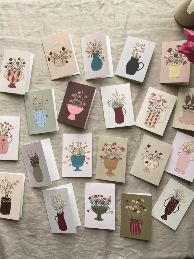 A collection of colourful floral cards 