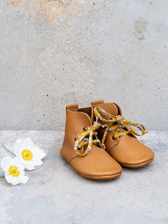 Tan Leather Baby and Toddler High Tops with Liberty Laces
