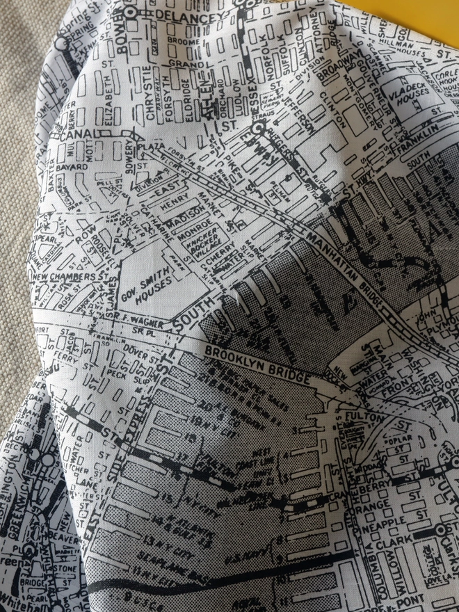 Detail of a printed New York map hankie