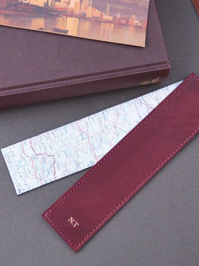 natthakur war map lined red leather bookmark
