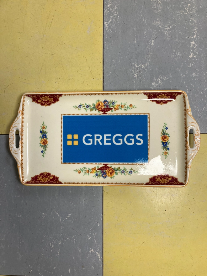 Greggs, Hand printed plate, ceramic plate, china plate, unique, original, original gift, Greggs china plate, handprinted greggs plate, vintage plate