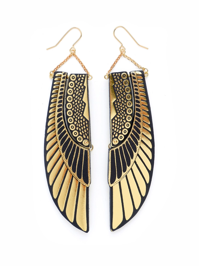 gold art deco egyptian scarab wing earrings