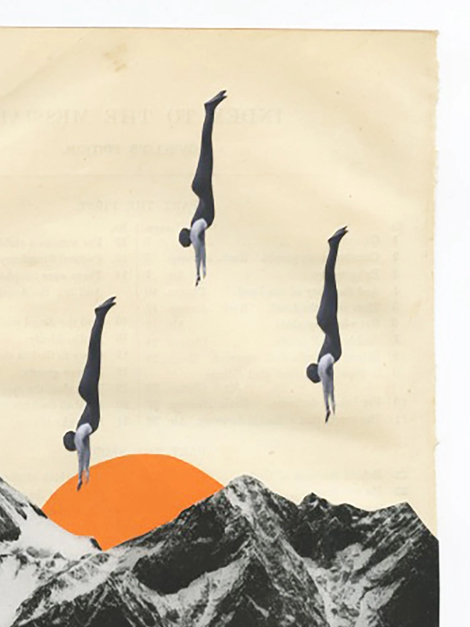 Original Diving Collage On Paper - Living Dangerously