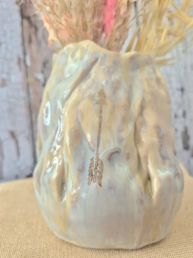 Ceramic Arrow vase with gold detail. flower vase, dried flowers, spring vase, Jenny Hopps Pottery