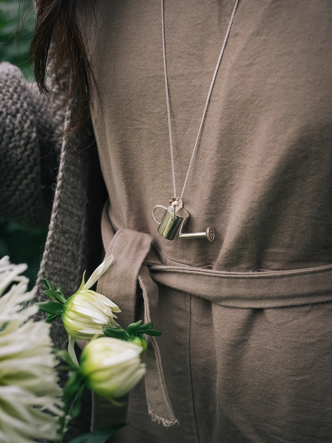 Silver Waterfall Watering Can Necklace