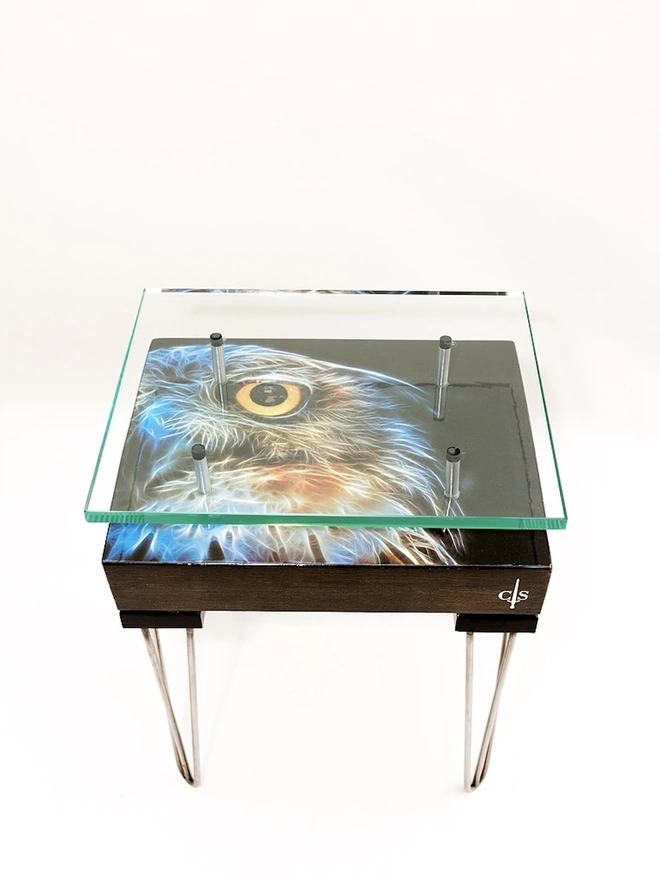 glass top electric owl side table