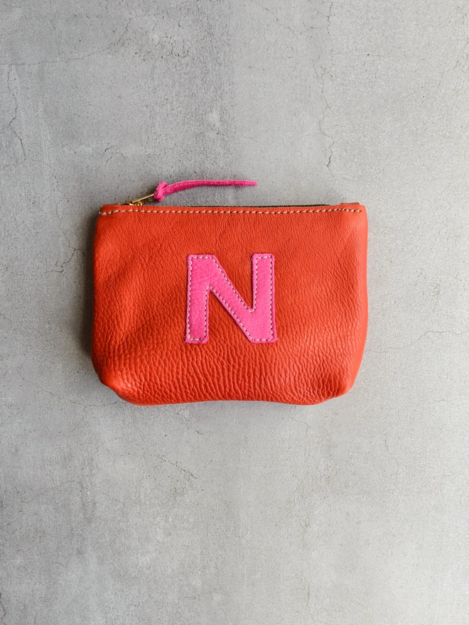 Tomato Red Leather Personalised Initial Pouch