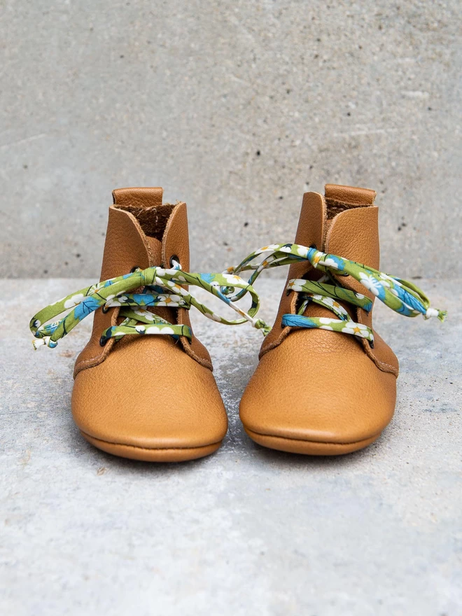 Tan Leather Baby and Toddler High Tops with Liberty Laces