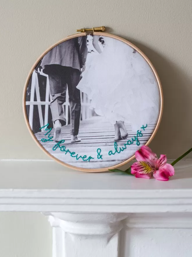 Personalised wedding photo embroidered hoop