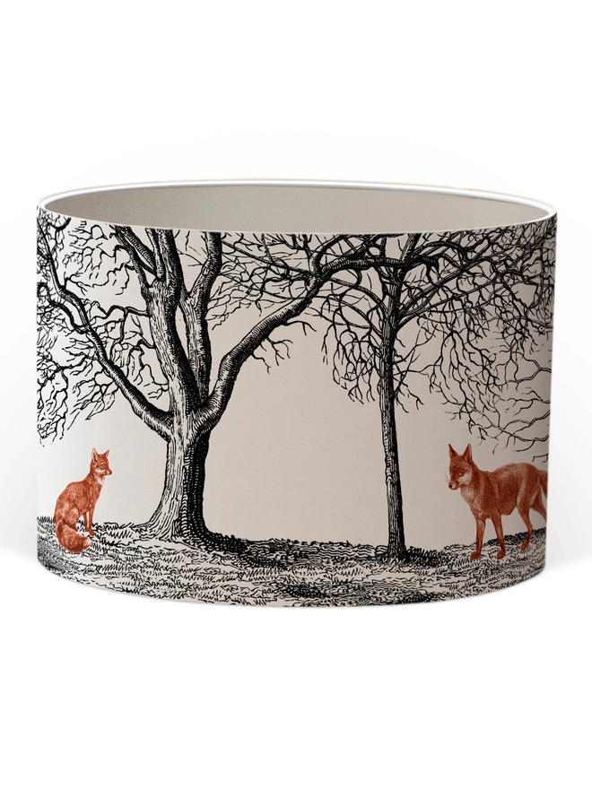 Mountain and Molehill – Foxes in winter woodland lampshade white inner cut out