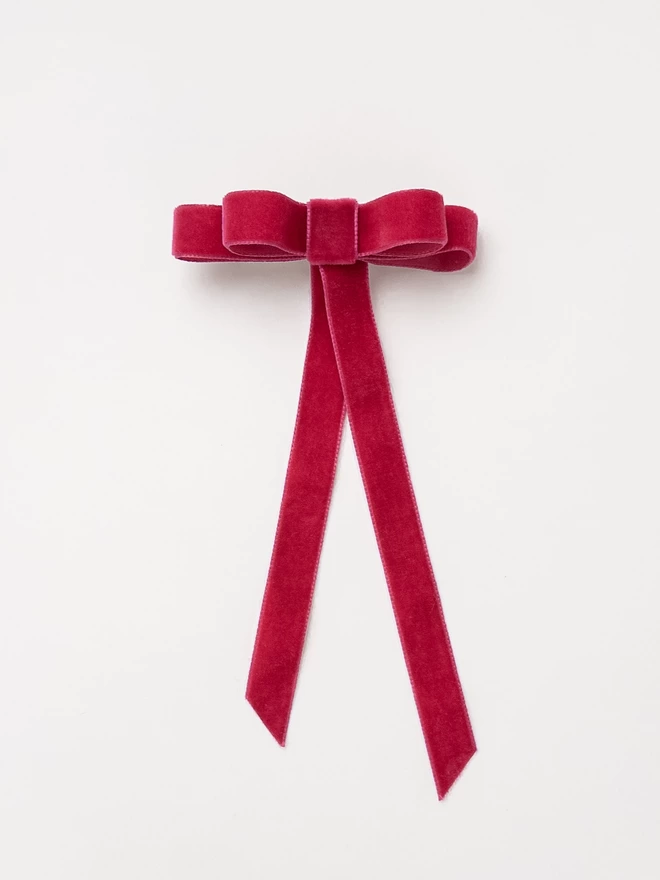 Old Fuschia Velvet Bow handmade by Runaround Retro for Girls