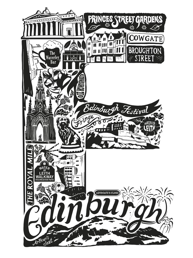 Edinburgh Monochrome typographic artwork