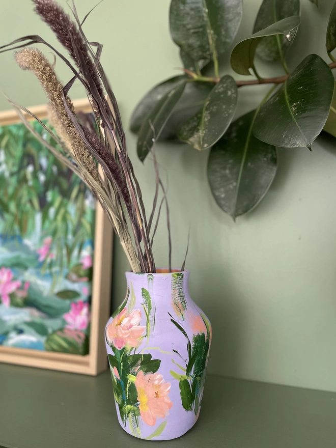 Hand Painted Lilac Dried Flower Vase
